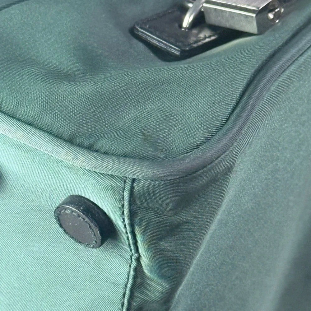 Prada Tessuto Nylon Tote Bag‎ Forest Green Silver Hardware Padlock Clochette